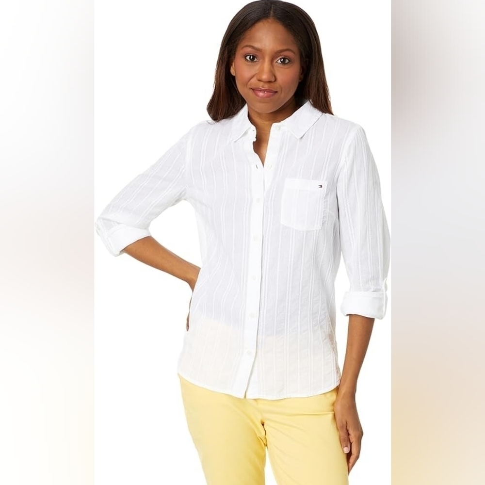 NEW- Tommy Hilfiger White Casual Button Down Shirt, Size XXL